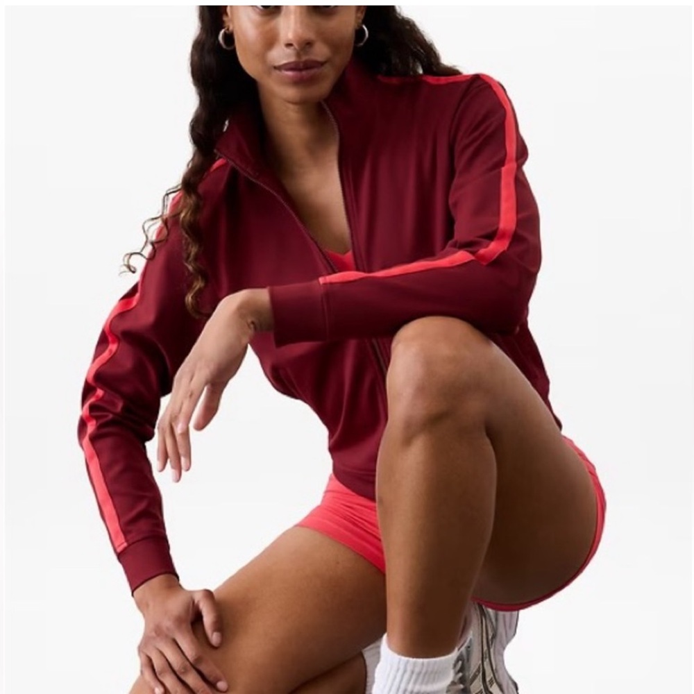 Athleta Maroon Bomber with red  Finish Line Jacket NEW
